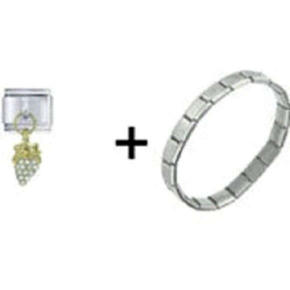Bracelet Italian Charm Rhinestone White Grape Cluster Dangle Pugster - Picture 1 of 2
